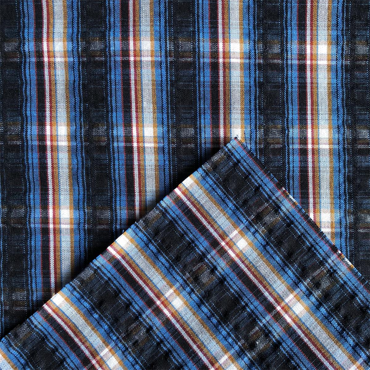 Yarn Dyed Fabric by compact yarn 100% cotton yarn dyed seersucker crepe plain plaid shirts woven fabric for men's casual shirts