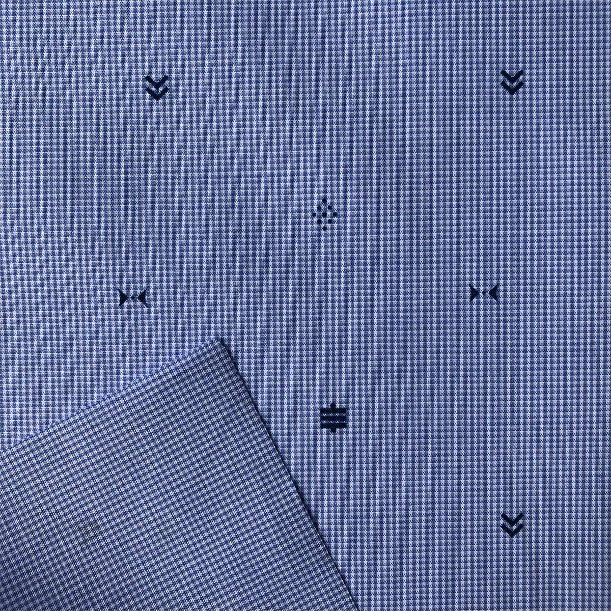 High quality Eco-friendly Printed cotton chambray fabric for mens shirts 100 cotton printed over yarn dyed check plain woven shirts fabric